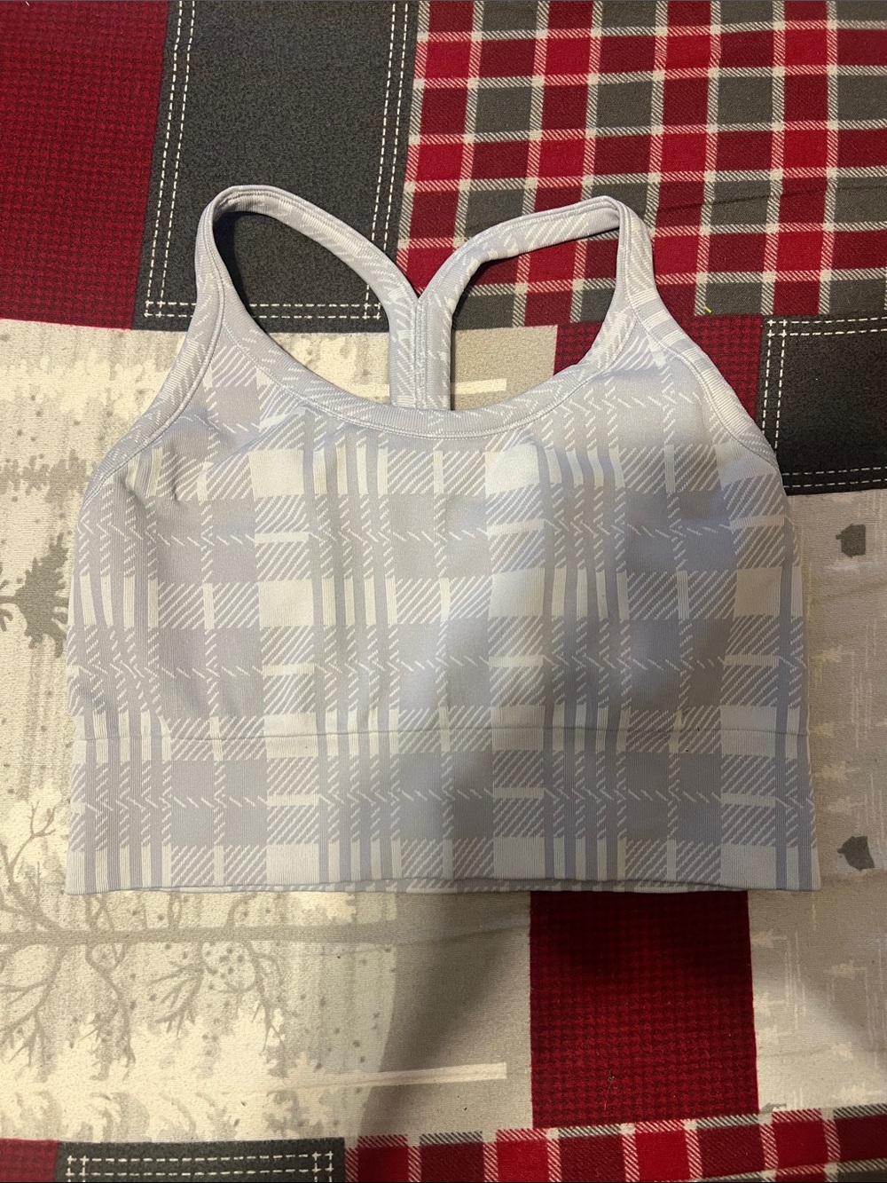 ZYIA Light Gray Plaid Racerback Sports Bra